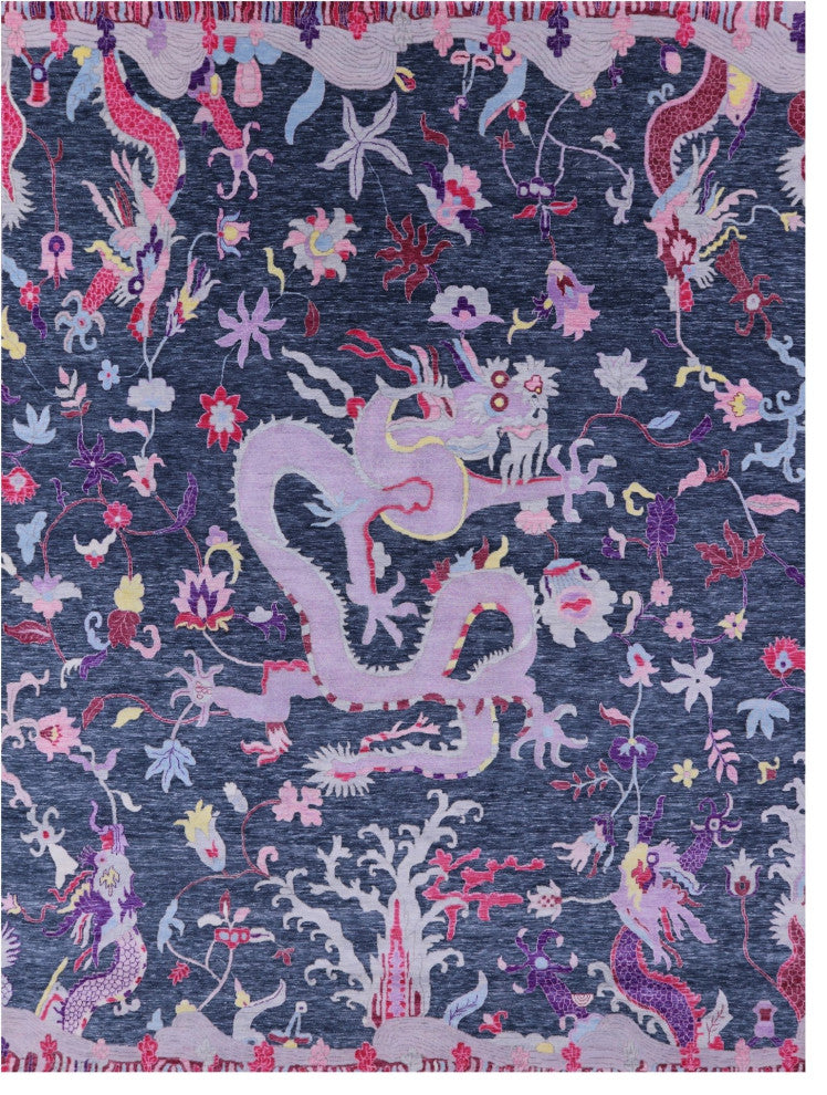 Dragon Design Hand Knotted Wool Rug 9' 0" X 12' 1" Q11801