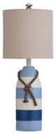 Nautical Rope Table Lamp, Blue Stripe Finish, Oatmeal Hardback Fabric Shade