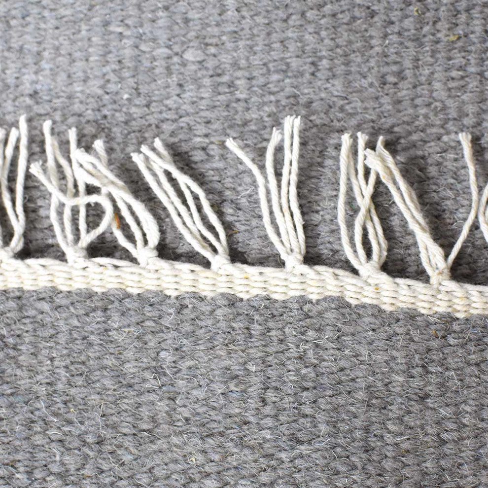 HAND WOVEN FLAT WEAVE KILIM WOOL ECO-FRIENDLY AREA RUGS-Solid,Light Silver