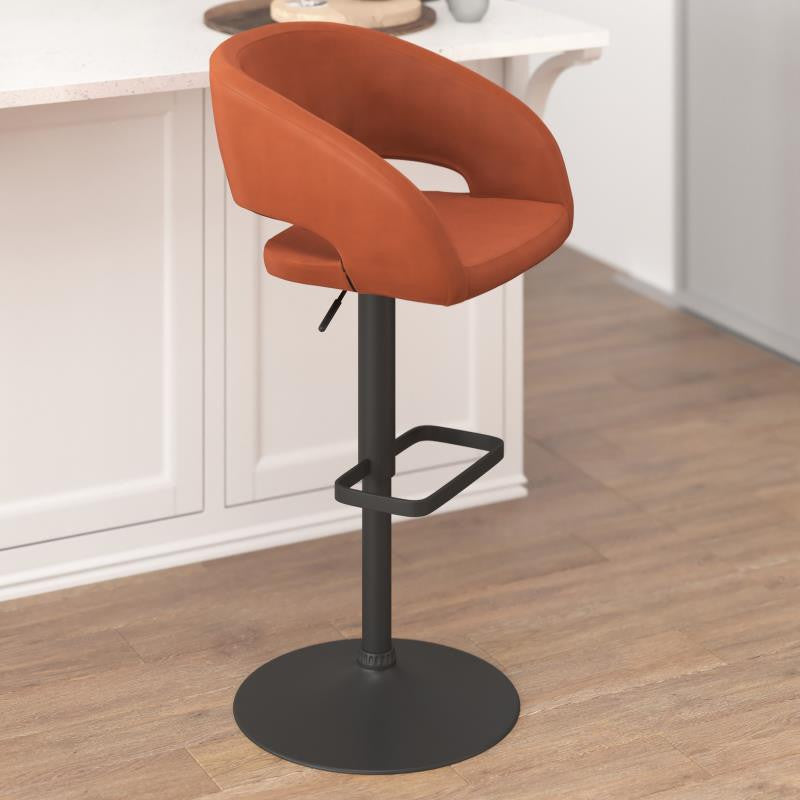 Erik Contemporary Vinyl Adjustable Height Barstool with Rounded Mid-Back, Cognac