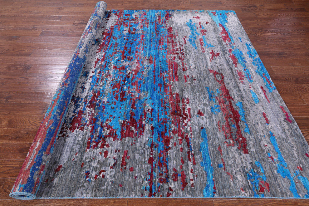 8' 1" X 10' 0" Handmade Wool & Silk Abstract Rug - Q13499
