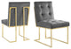 Side Dining Chair, Set of 2, Velvet, Metal, Gold Gray, Modern, Cafe Bistro