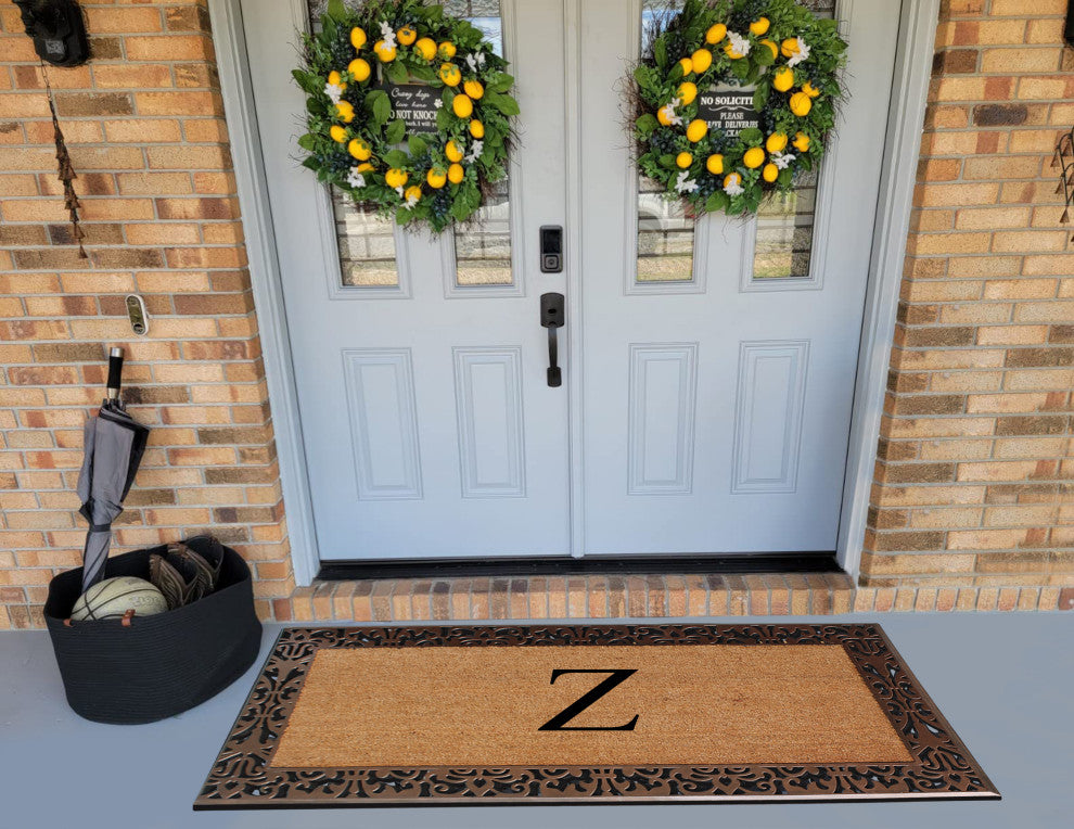 A1HC Rubber & Coir Paisley Large Outdoor Durable Monogrammed Doormat, 30" X 60",