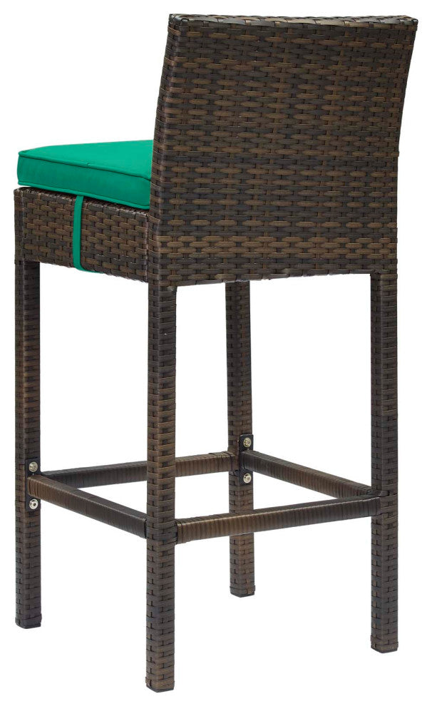 Modern Outdoor Patio Bar Stool Chair, Set of Two, Fabric Rattan, Brown Green