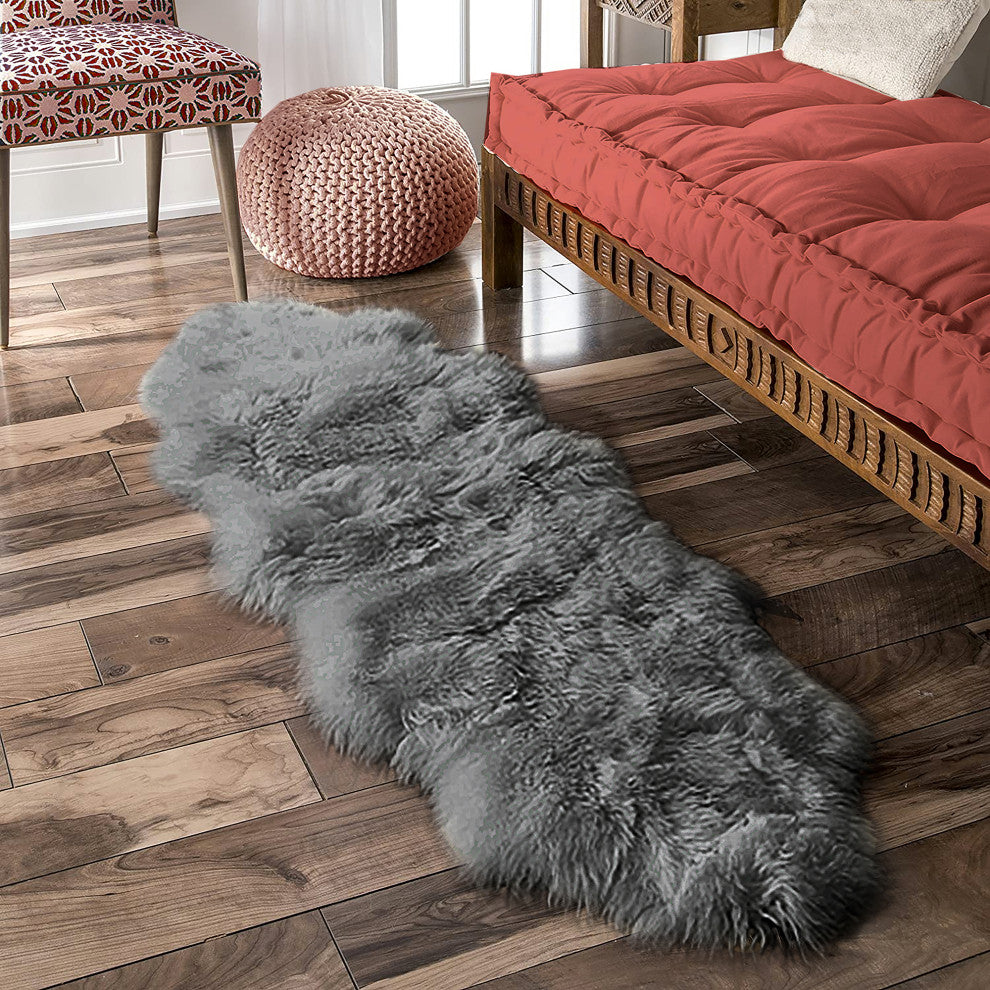 Milan Shearling Double Sheepskin Rug 2' X 6', Platinum