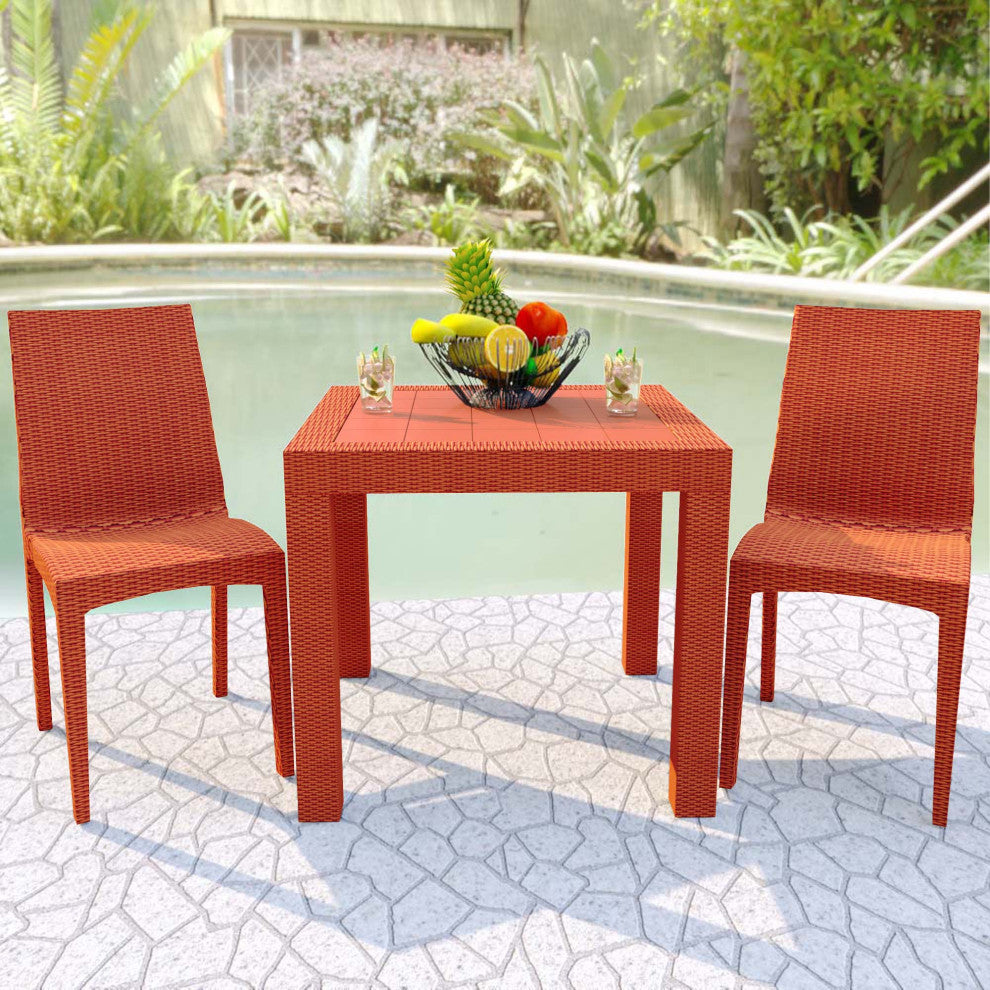 Leisuremod Weave Mace Indoor Outdoor Patio Chair, Set of 2, Orange