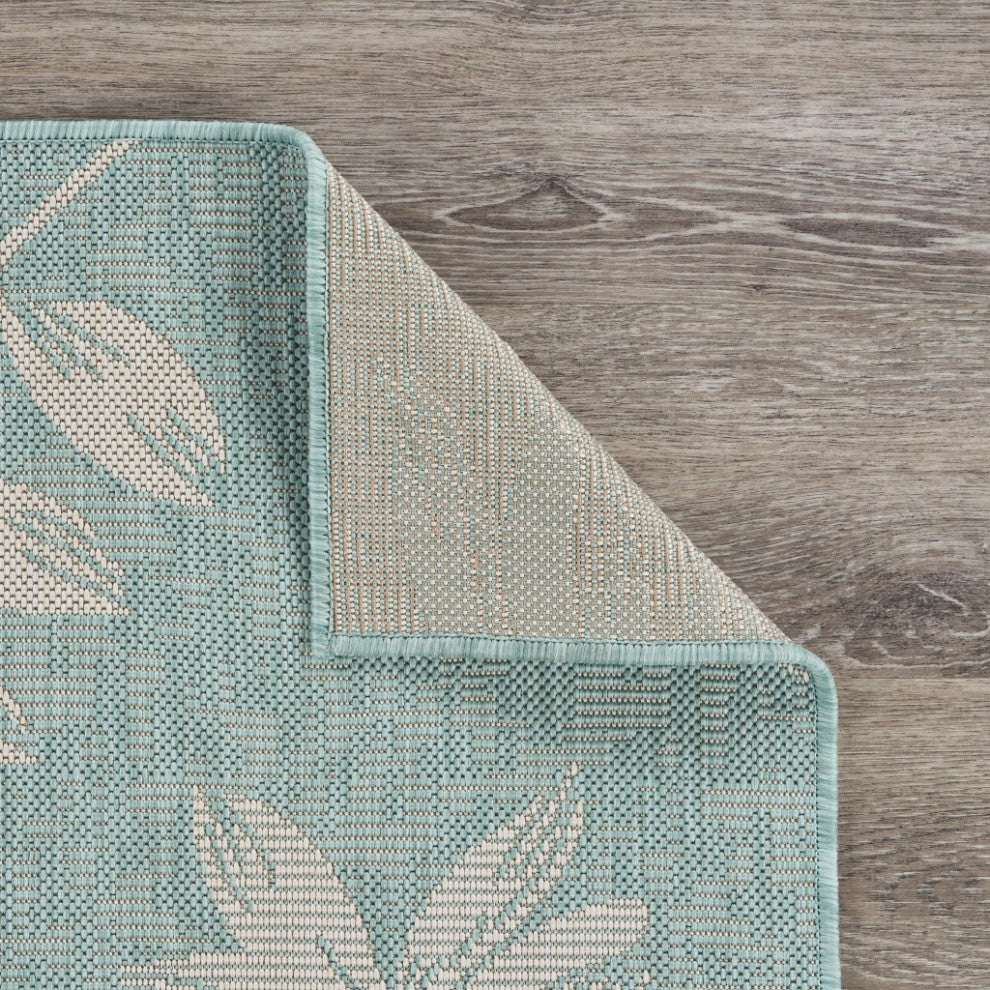 5" x 7" Teal and Ash Sprigs Indoor Outdoor Area Rug