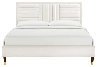Sofia Channel Tufted Performance Velvet Full Platform Bed, White