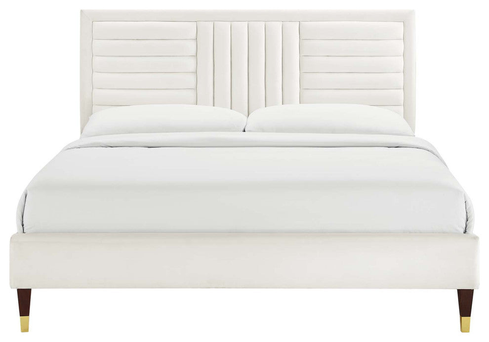 Sofia Channel Tufted Performance Velvet Full Platform Bed, White