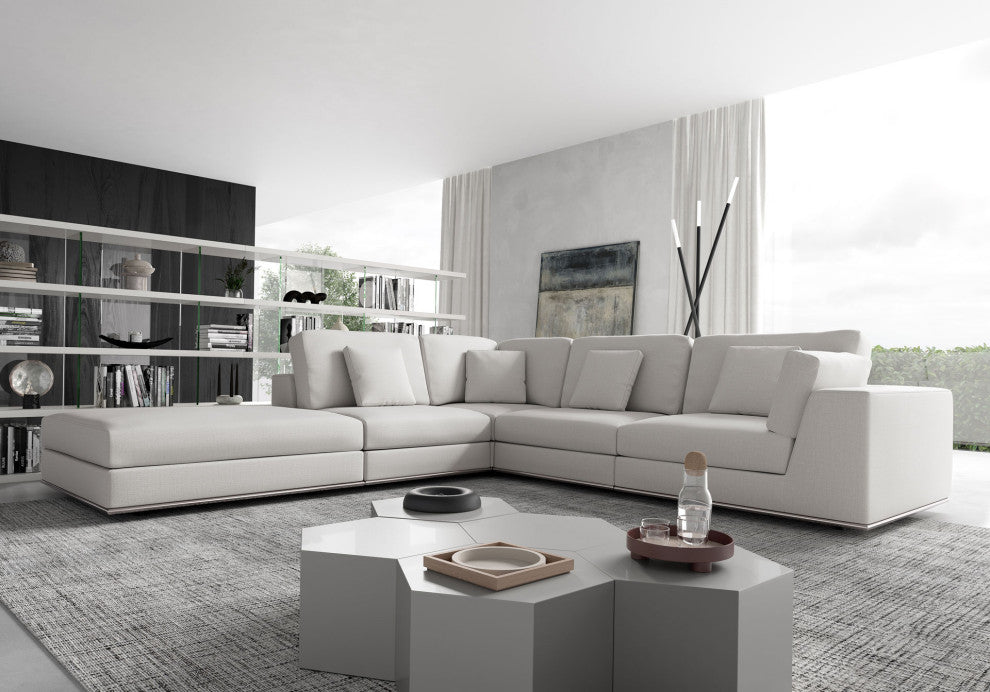 Perry Sectional 1 Arm Corner Open Sofa, Chalk Fabric