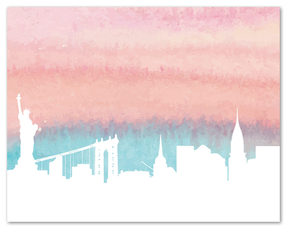 New York City Skyline Paper Print, Pink, 8"x10"