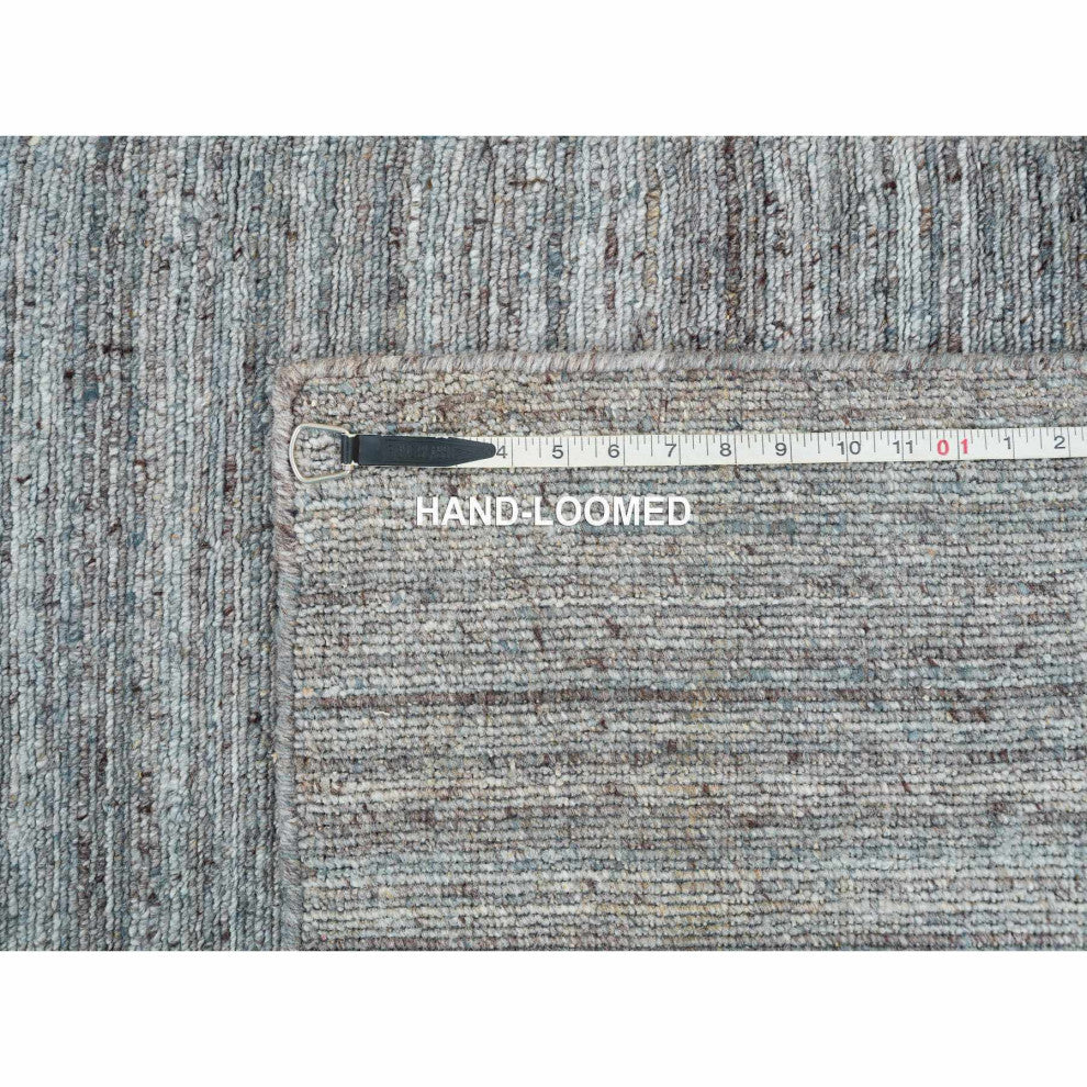 Coin Gray Wool Hand Loomed Modern Striae Design Runner Oriental Rug 2'7"x14'