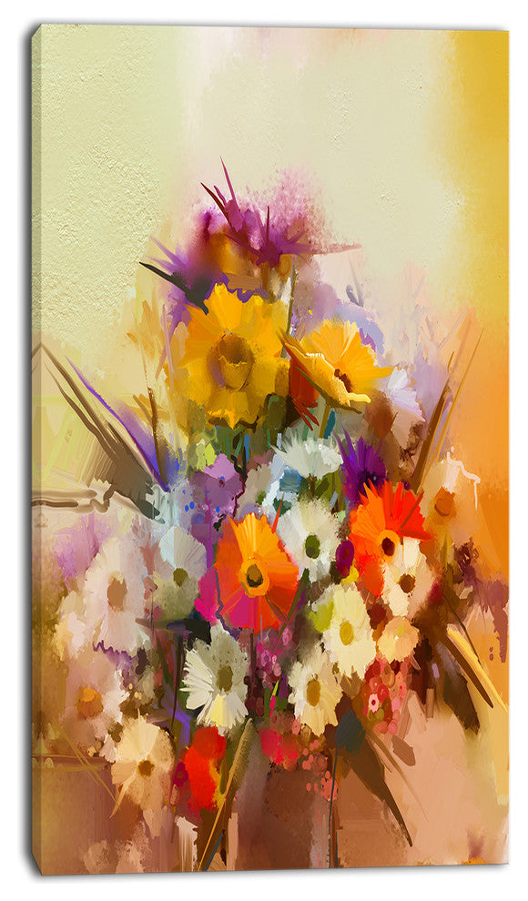 Hand painted Bouquet of Flowers, Large Floral Canvas Art Print, 16"x32"
