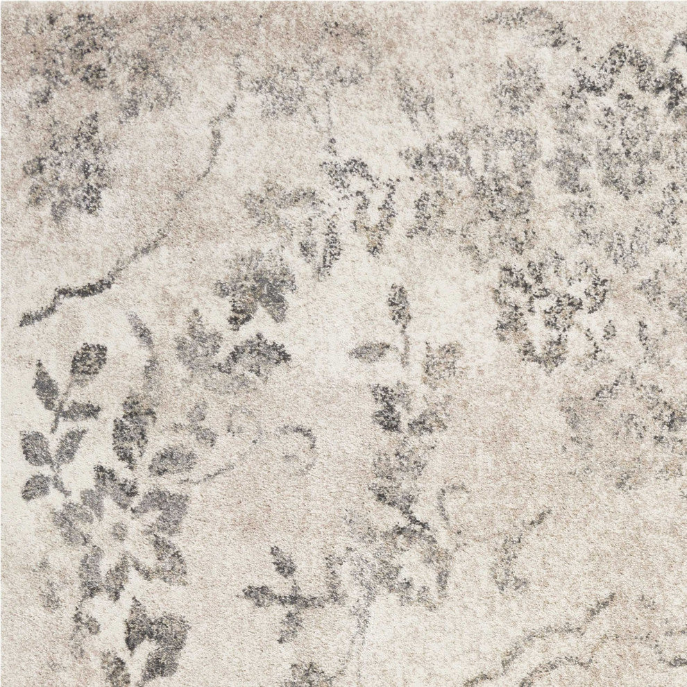 HomeRoots 5'x8' Grey Machine Woven Distressed Floral Medallion Indoor Area Rug
