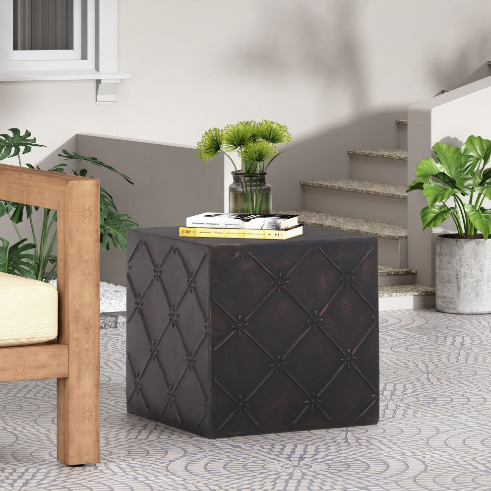 Baxton Outdoor Lightweight Concrete Side Table, 18wx18dx18h