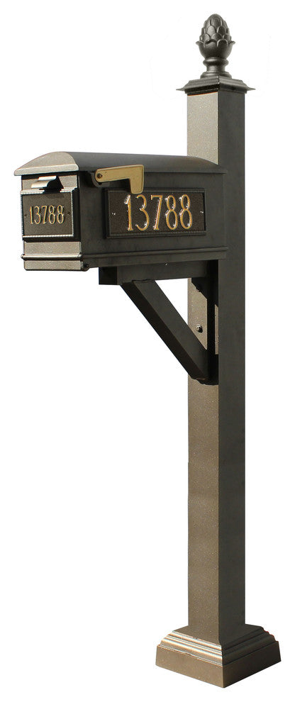 Mailbox, 3 Cast Plates, Square Collar, Pineapple Finial, Bronze