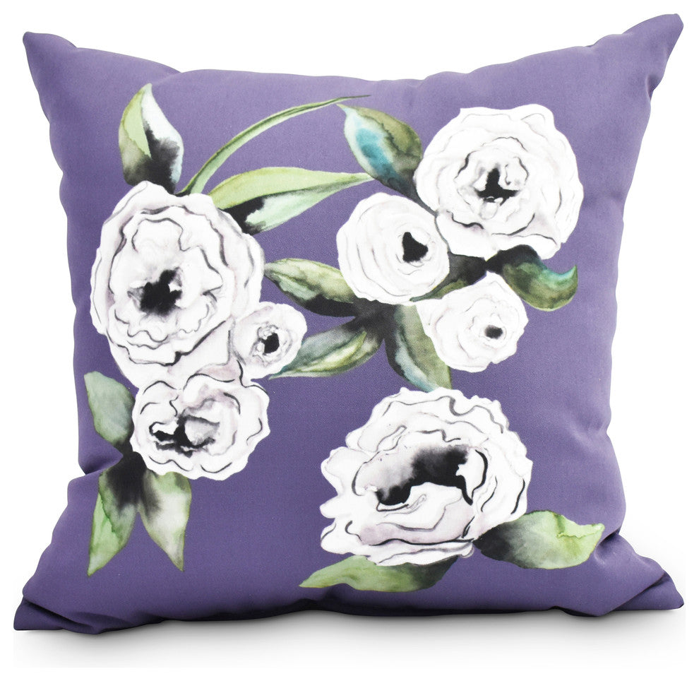 Radiant Rose Purple Floral Print Decorative Outdoor Throw Pillow, 18"