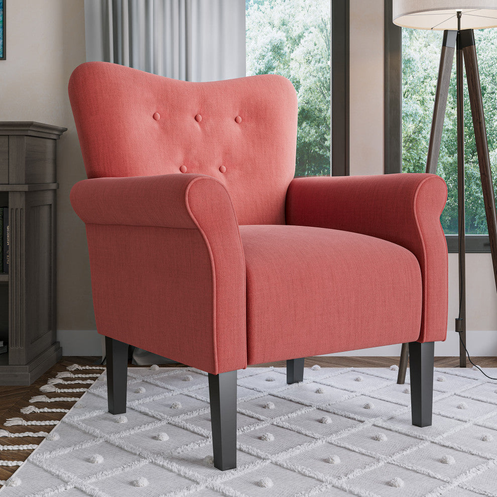 High Wingback Linen Armchair, Brick