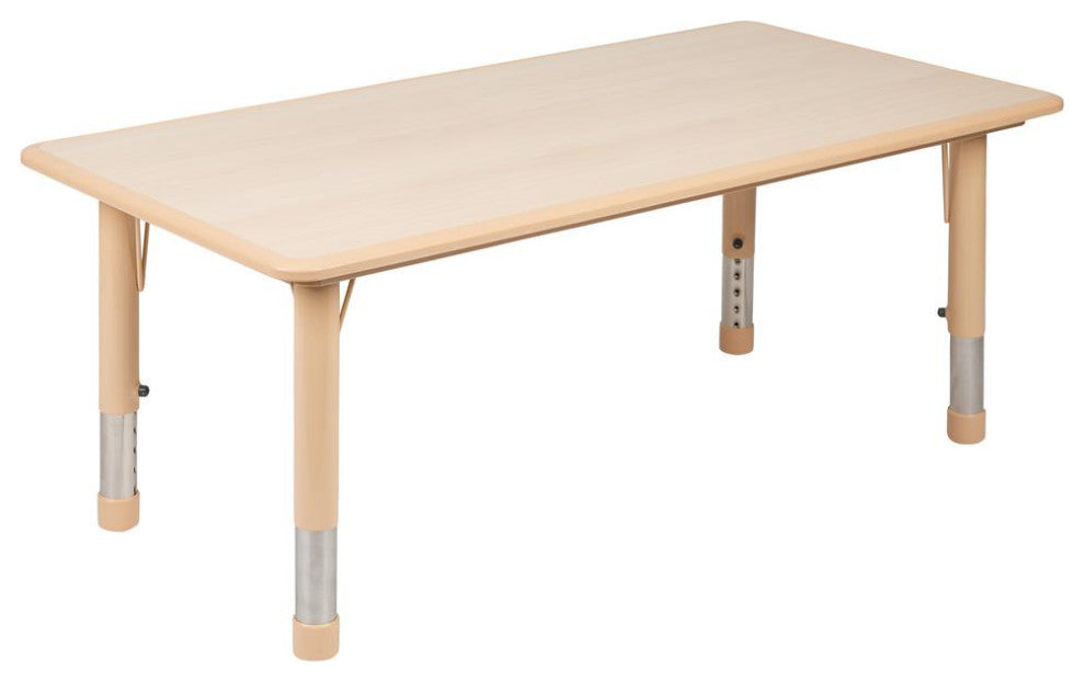 23.625"x47.25" Plastic Height Adjustable Table With 6 Chairs, Natural