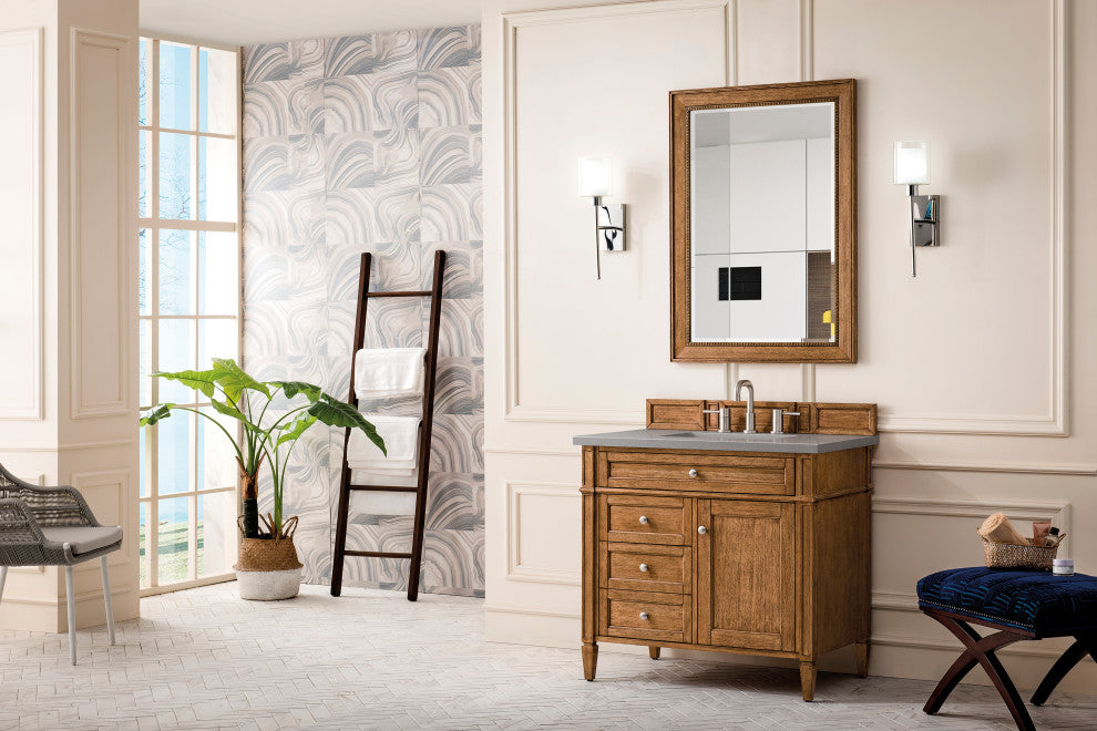 Brittany 36" Saddle Brown Vanity, Gray Expo Quartz Top