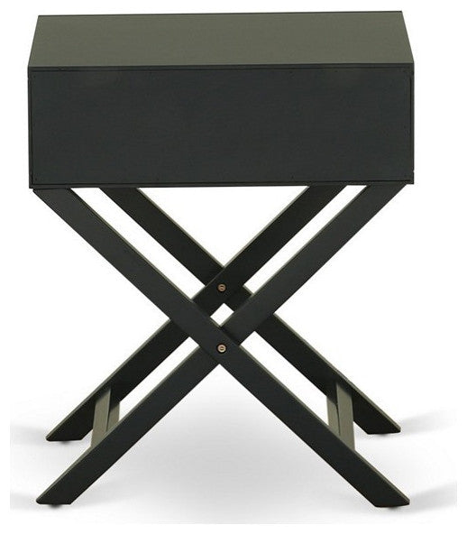 Hamilton Square Night Stand End Table With Drawer, Black Finish