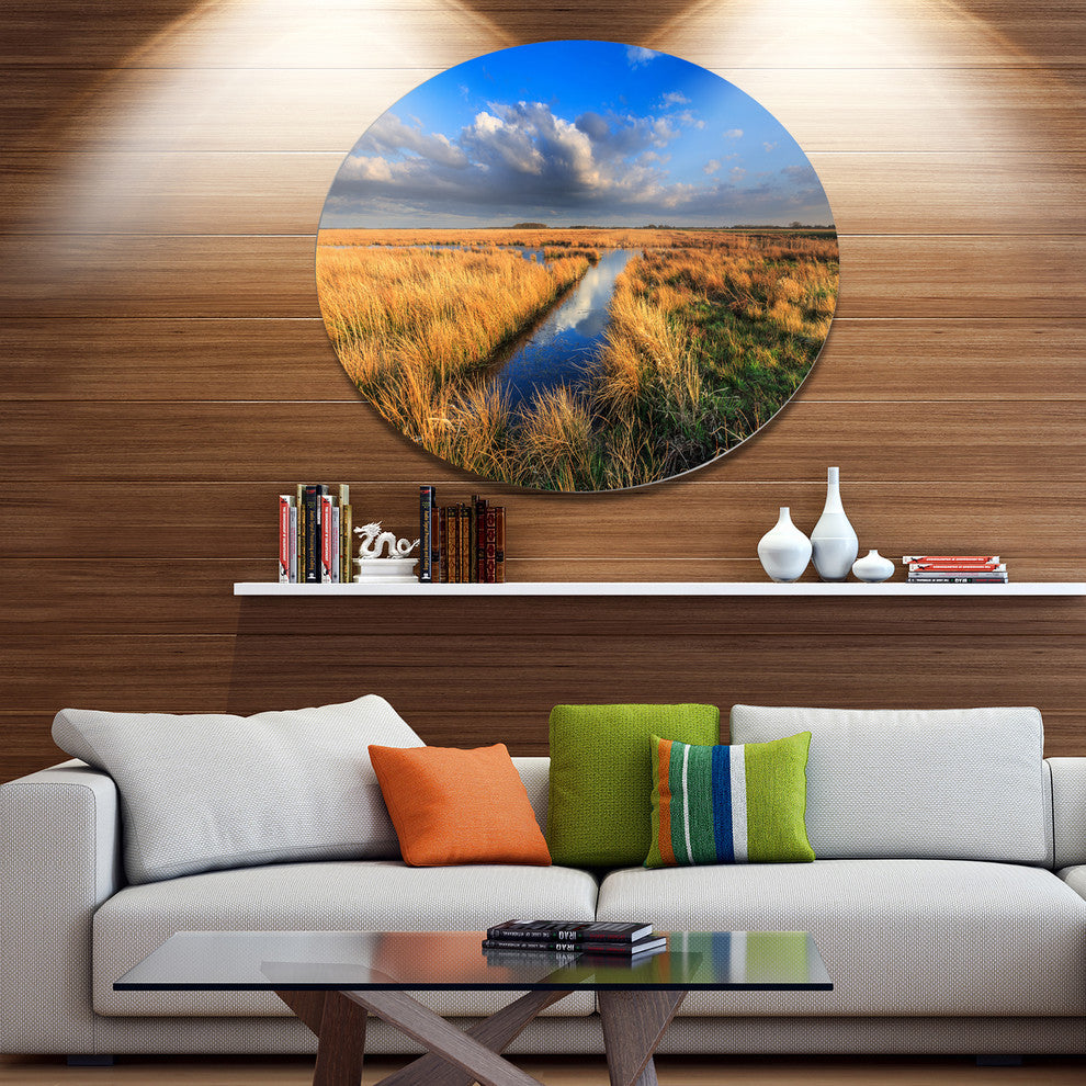 Meadow Land With Beautiful Skyscrapers, Landscape Round Wall Art, 36"