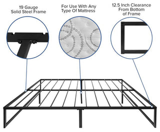 14" Metal Platform Bed Frame, 10" Pocket Spring Mattress & Memory Foam Topper, Black, Queen