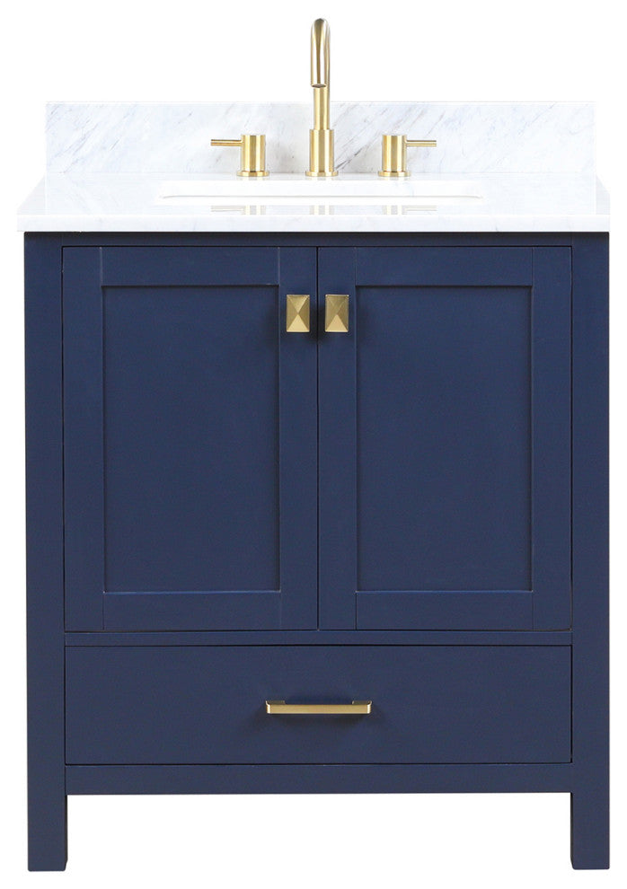 Freestanding Bathroom Vanity With Marble Countertop and Undermount Sink, Blue, 30'' With Sink