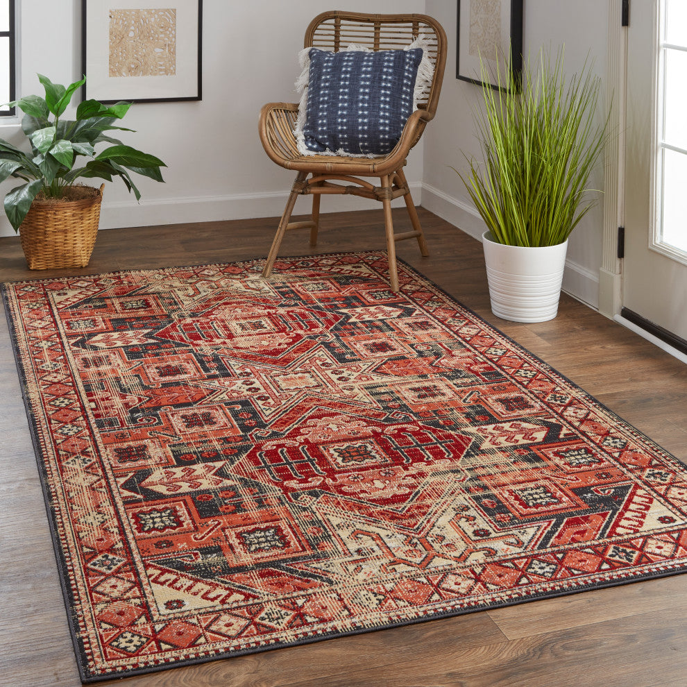 Weave & Wander Kezia Rug, Ochre Red/Charcaol Gray, 10ft x 13ft-2in