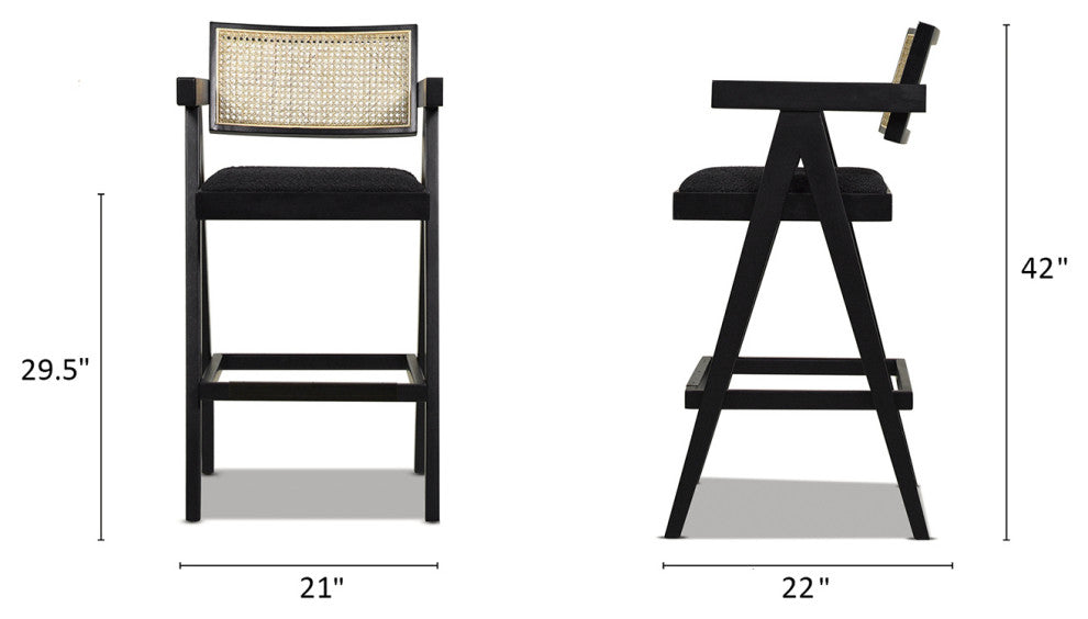 Milan 29.5" Mid-Century Modern Resin Webbing Set of 3 Bar Stool, Ebony Black
