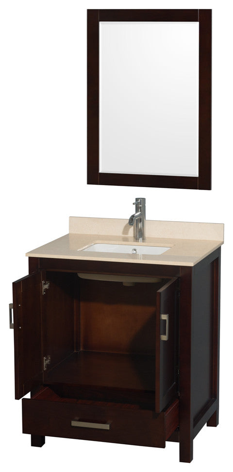 Wyndham WCS141430SESIVUNSM24 Vanity in Espresso with Square Sink and Ivory Marbl