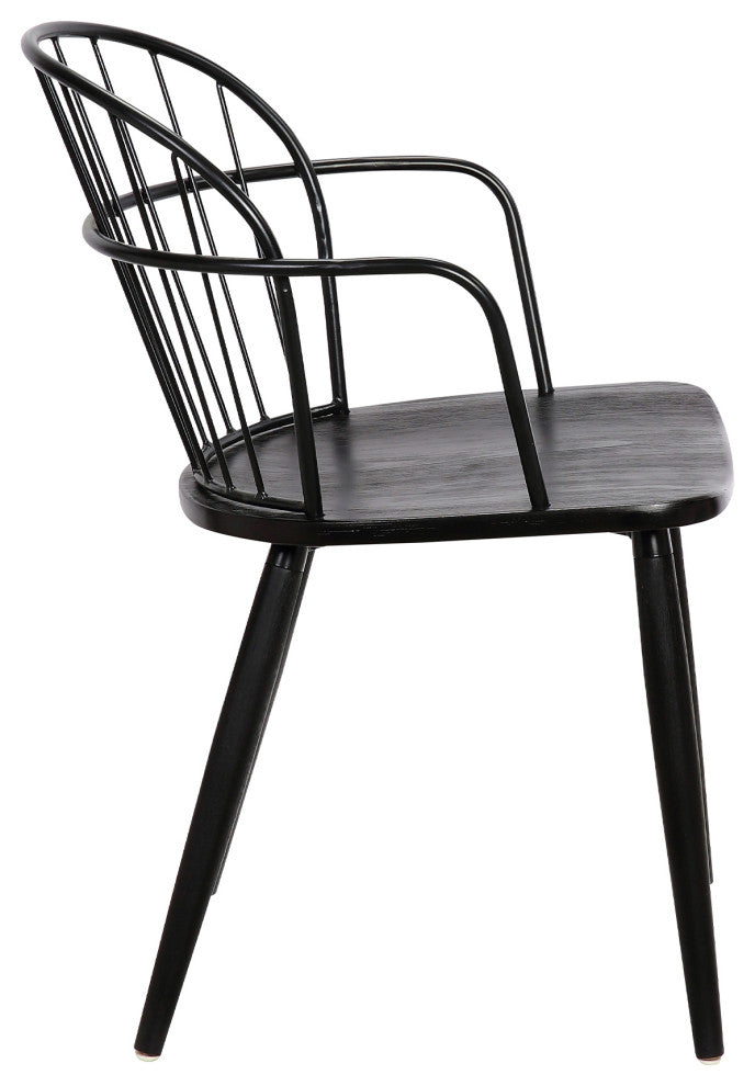 Bradley Steel Side Chair in Black  Finish and Black Brushed Wood, Black