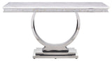 Zander Sofa Table, White Printed Faux Marble and Mirrored Silver Finish