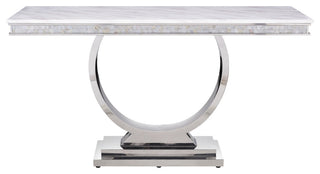 Zander Sofa Table, White Printed Faux Marble and Mirrored Silver Finish