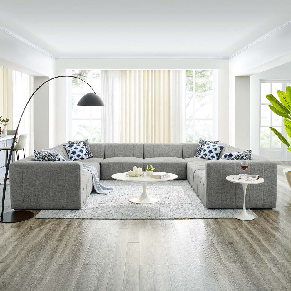 Bartlett Upholstered Fabric 8-Piece Sectional Sofa, Light Gray