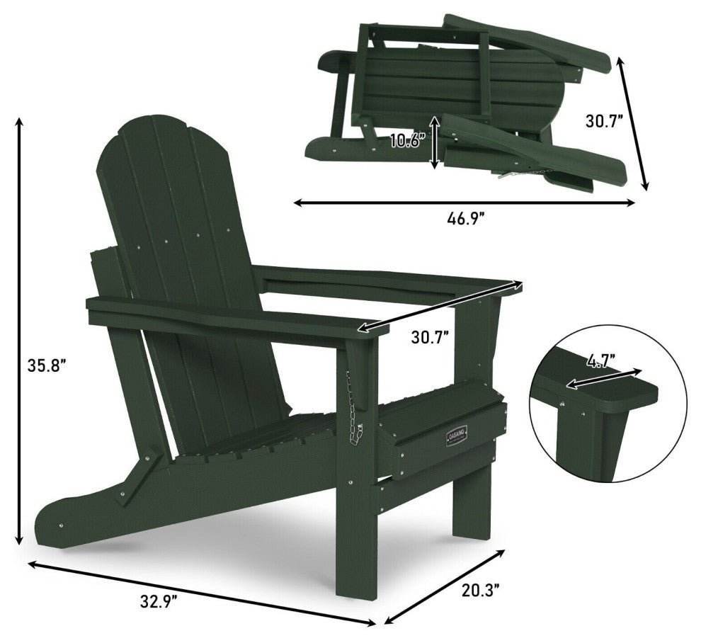 CASAINC Adirondack Chair PS Board Folding Outdoor Indoor Widened Armrests Green