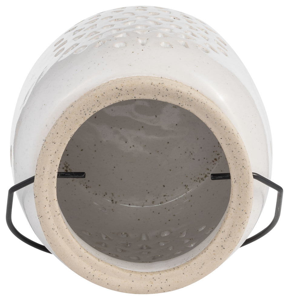 Ceramic 9"H Flower Cut Out Lantern, Ivory