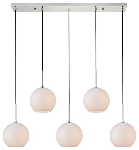 Living District Baxter 5 Light Pendant, Chrome/Frosted White, 7.9"