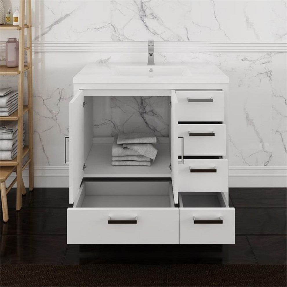 Fresca Imperia 36" Free Standing Wood Bathroom Cabinet - Right in Glossy White