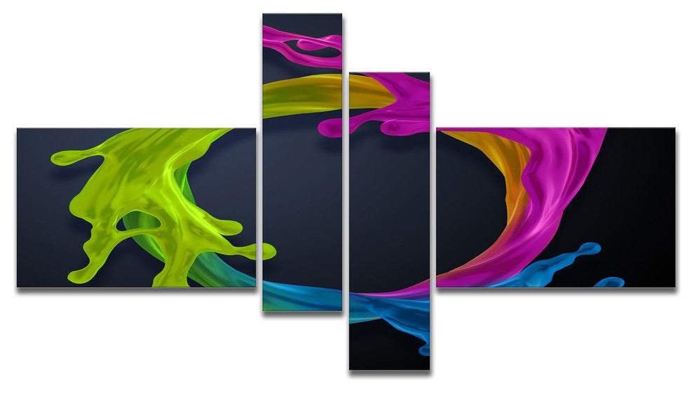Colorful Splash Round, Abstract Canvas Art Print, 60"x32", 4 panels