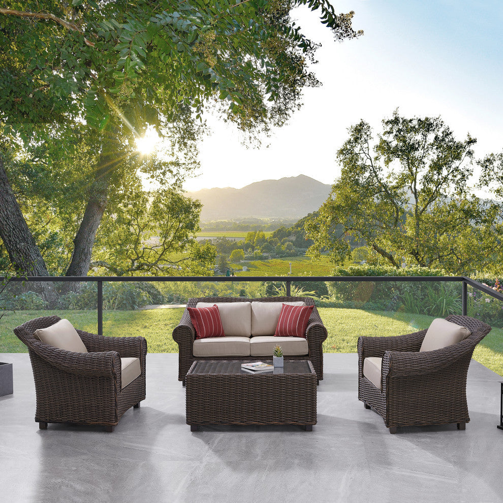 Martha Stewart Cedarstone 4-Piece Outdoor Conversation Set, Dark Brown