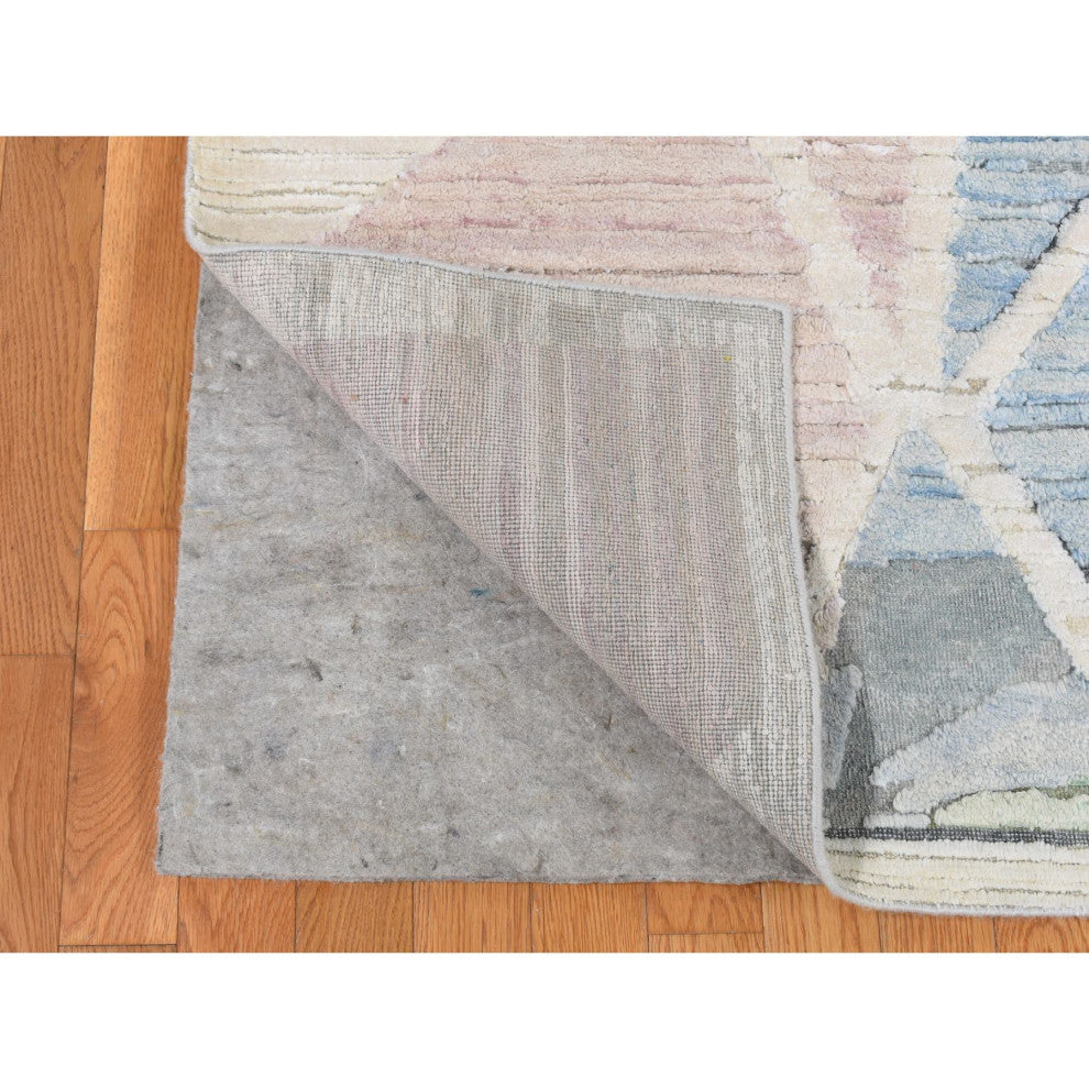 Ivory Modern Abstract Design Pure Silk With Wool Hand Knotted Rug 9'x12'