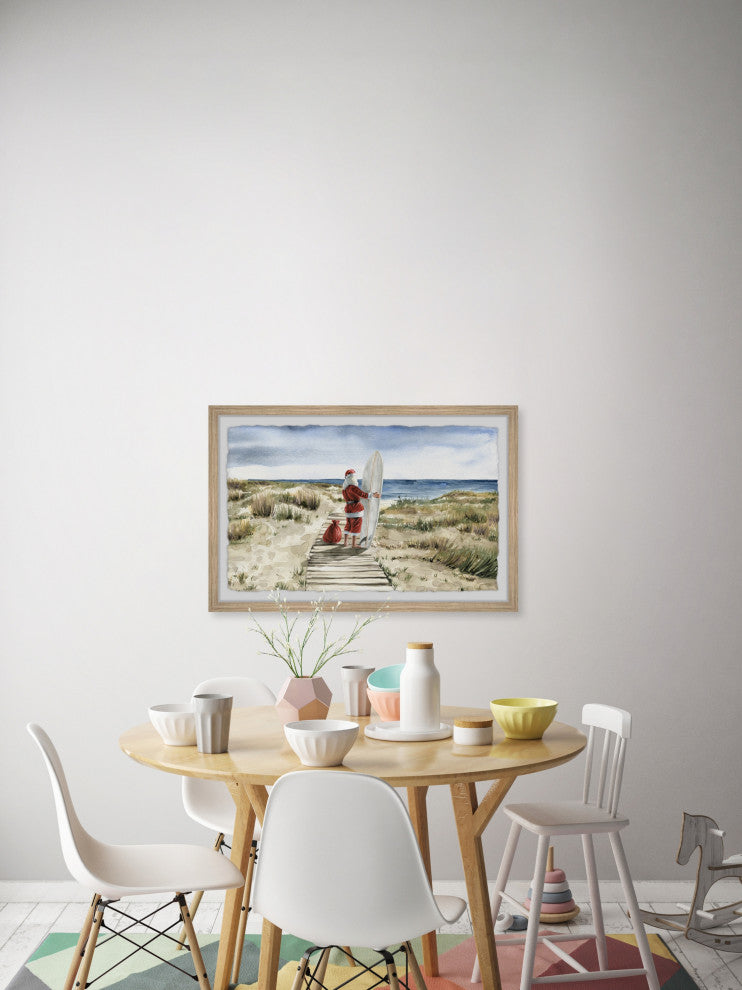 "Real Surfing Santa" Framed Painting Print, 45x30