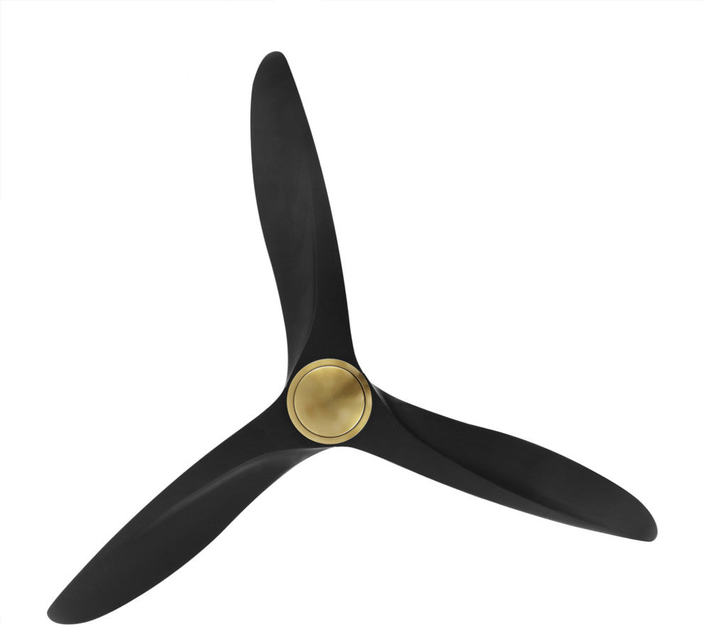 52" Solid Wood 3-Blade Propeller Ceiling Fan With Remote, Gold/Black