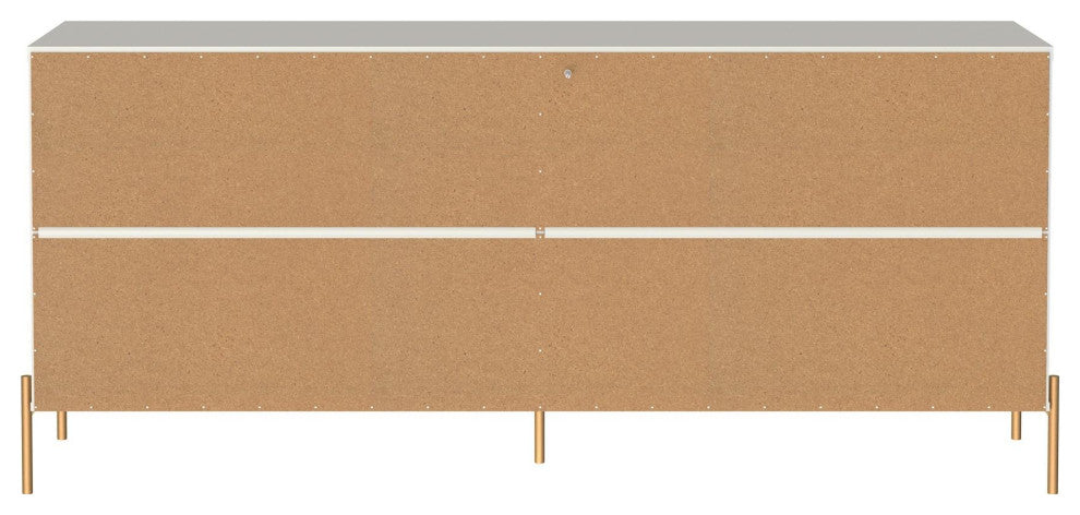 Jasper 71.65" Double Dresser With Steel Gold Legs, White Gloss