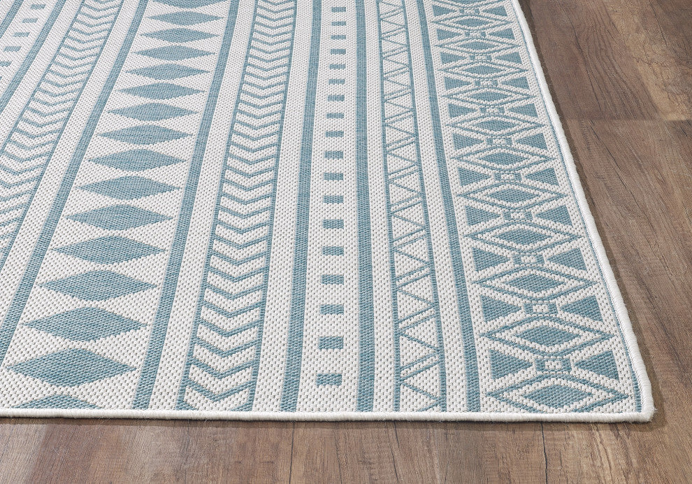 Provo Natura Indoor/Outdoor Coastal Area Rug, Ivory/Aqua, 5'3 X 7'7