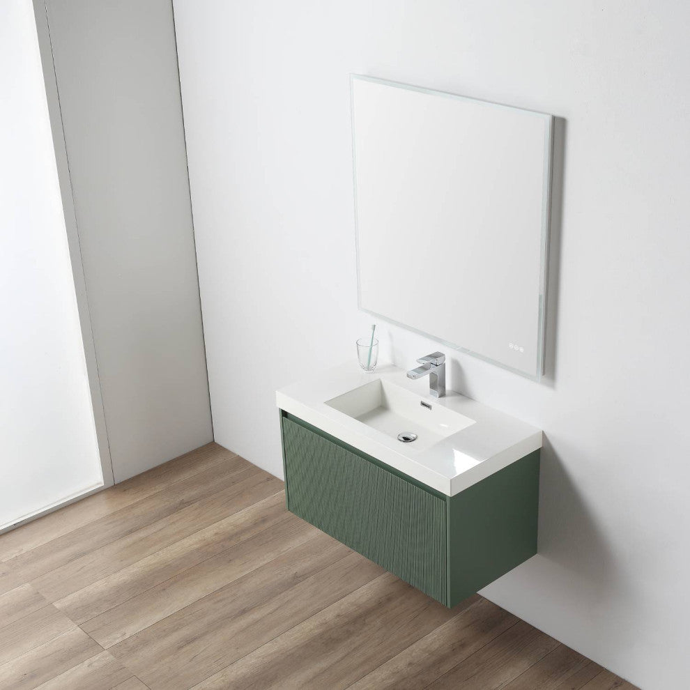 Floating Bathroom Vanity with Sink, Wall Mounted Vanity, Green, 36" W/ Sink