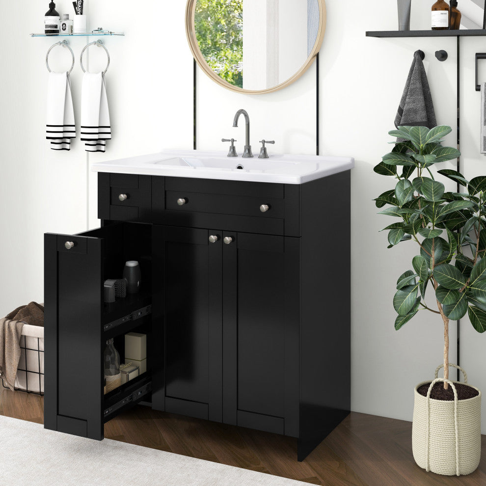 TATEUS 30" Bathroom Vanity with Ceramic Basin Resin Sink, black
