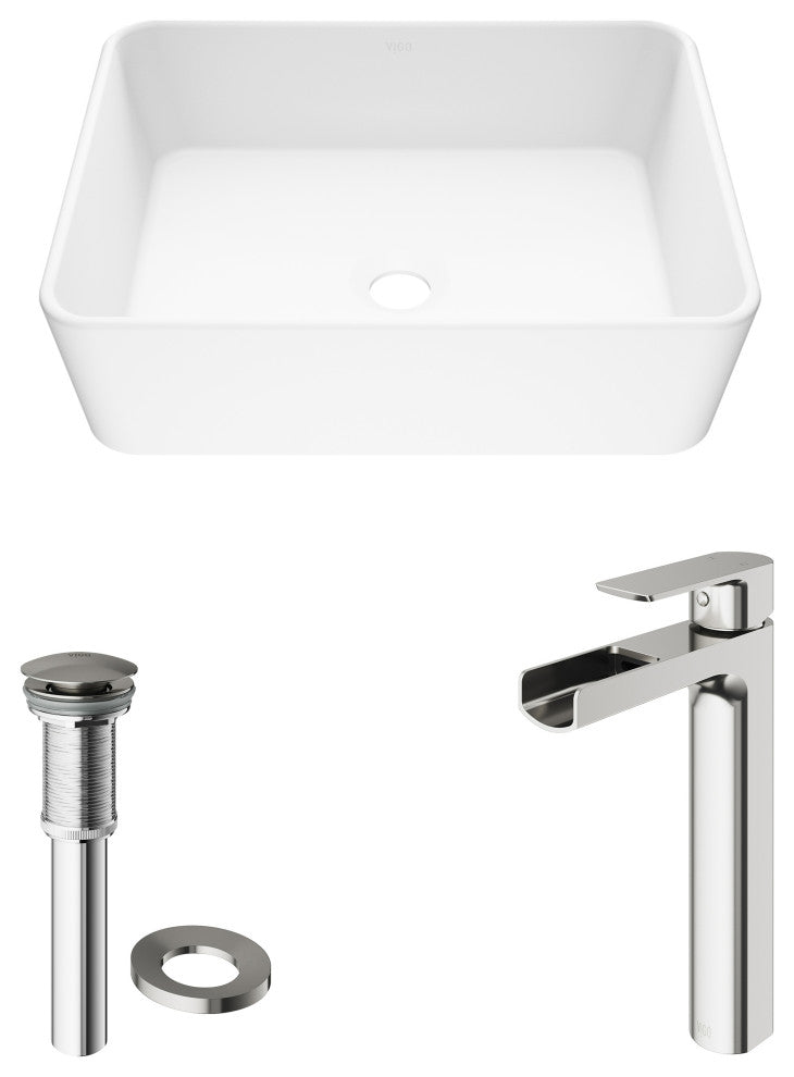 Marigold 18"L x 14"W MatteStone Vessel Sink and Amada 10"H Faucet Set