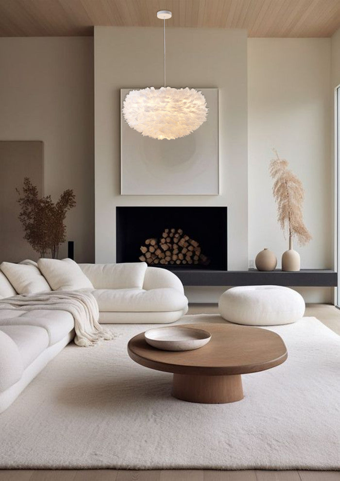 White Iron Ceiling Fixture With Grey Goose Feather, White